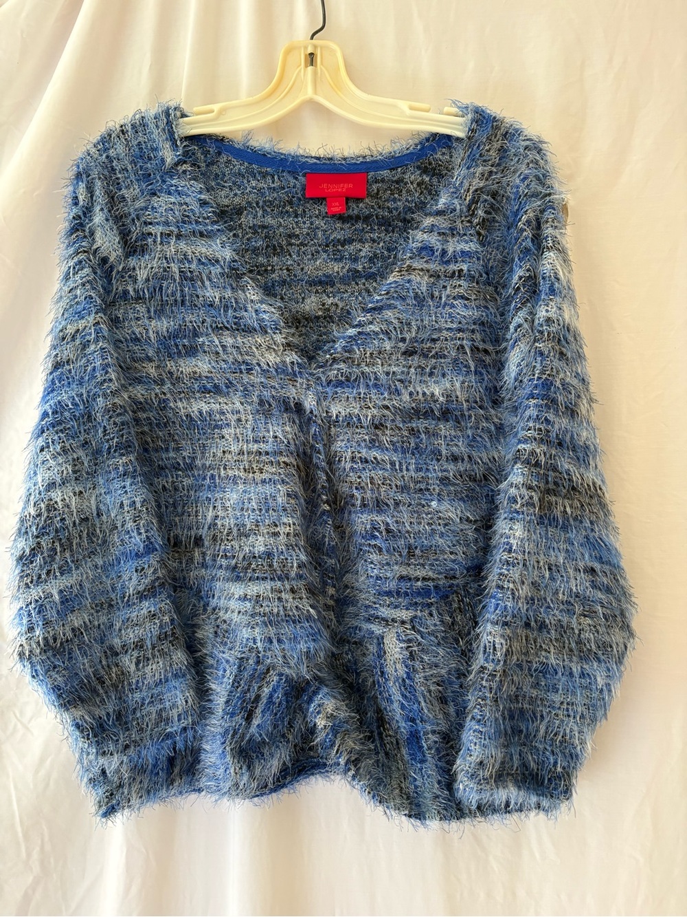 Jennifer Lopez Blue,Black& Gray Soft Fuzzy V-Neck Sweater